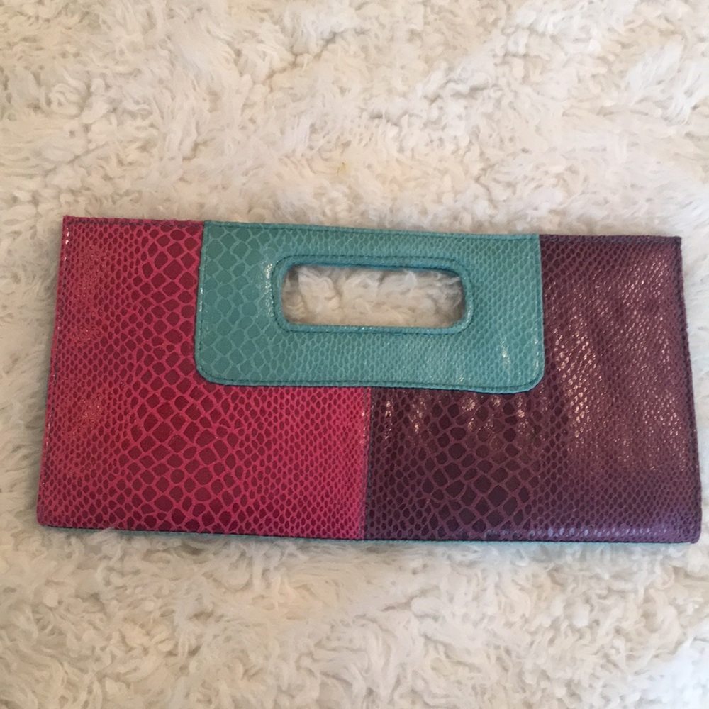 Faux snakeskin clutch